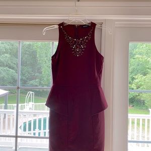 Dark red short dress with back zipper.